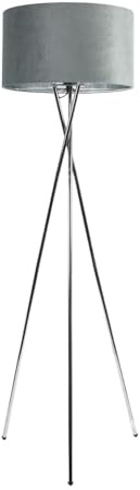 ValueLights | Camden Tripod Floor Lamp Chrome with Grey Velvet & Chrome Inner Shade & Warm White Bulb | Floor Lamps, Home Décor & Improvement Essential