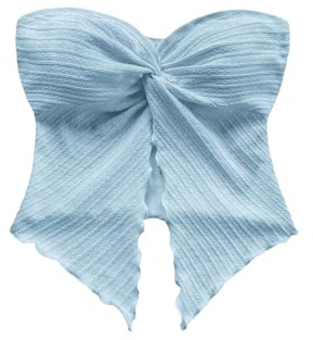 GORGLITTER Damen Trägerloses Top Sommer Croptop Bauchfrei Oberteil Y2K Schulterfrei Tops Rave Partytop Festival Outfit Sommertop mit Schlitz Blau S