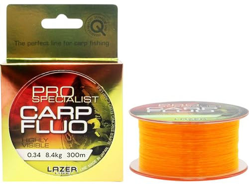 LAZER LINE CARP Fluo Monofil Angelschnur 300m Dia 0,34mm Schnur Test 8,4kg | Fluoreszierendes Orange - Method Feeder Karpfenangeln - Grundangeln - Monofilament Angelsehne - Karpfen Nylonfaden Vorfach