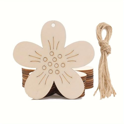 Holzanhängen 20stk Holz Blumen Scheiben zum Aufhängen Holzscheibe zum Bemalen Osterbasteln Verzierungen für Geschenkanhänger Verpackung Osterstrauß mit Schnur für Ostern Party