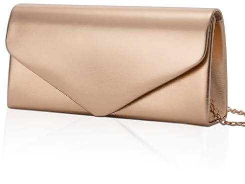 Larcenciel Clutch Champagner Gold, Leder Handtaschen mit Abnehmbarer Kette, Elegant Umschlag Abendtasche, Mode Crossbody Tasche, Kleine Umhängetasche Damen für Hochzeit Party Prom Bankett, 22x11x5CM