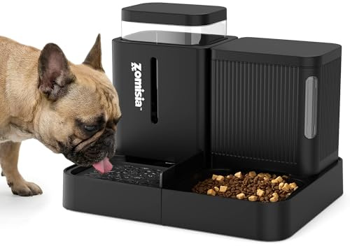 ZOMISIA Gravity Dog Food and Water Dispenser, 2 in 1 Automatic Dog Feeder with 180 Degree Rotatable, 2 Pack Large Capacity Self Feeding for Small Dogs Puppy, Black, 1.6GALx2