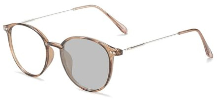 Photochrome Brille für Kurzsichtigkeit Myopie Damen Herren Ronde Fernbrille mit Blaulichtfilter UV Schutz selbsttönende Sonnenbrille