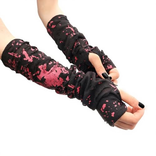 KYOEOE Halloween Handschuhe,Lang Fingerlose Handschuhe Gothic Punk Armstulpen,Ripped Blutiges Handstulpen,Elastizität Arm Warmers Halloween Kostüm Accessoires Gloves für Karneval Fasching Y2K Hip Hop