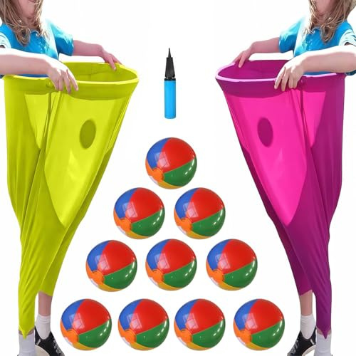 Vyloy Juego de lanzamiento de pantalones gigantes con bolas de saltar, divertido juego familiar para fiestas de jardín, competición de equipo y juegos de mesa (rojo+amarillo+10 pelotas+1 rebote)