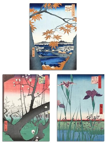 Artery8 Set of 3 Utagawa Hiroshige Nature Japanese Landscapes Wall Art Prints A4 Size Living Room Decor