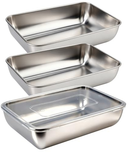 Set di 3 Rettangolare Teglia Plumcake In Acciaio Inox, Stampo Pane In Cassetta, Stampo per Plumcake, Teglie per La Cottura Del Pane, Stampi per Pane Tostato, Facili da Pulire e Lavabili, 22x14.5x5cm