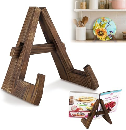 Wooden Plate Stand, 9 Inch Cookbook Stand Adjustable Recipe Book Stands Book Holder for Kitchen Counter Cookbook Holders for Photos Artwork Books Decoration (A-Shaped)