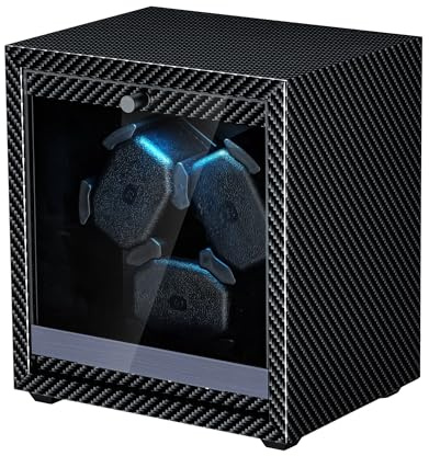 Mcbazel Boîte Remontoir Automatique Ultra Silencieux, 4 Modes de Rotation avec Lumière LED Bleue, Montre Programmable pour 3 Montres, Boîte de Rangement Alimentée par USB avec Oreillers en Mousse