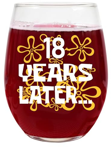Lustige regali per il 18º compleanno per lei – Design '18 anni dopo' – Bicchiere da vino senza stelo da 15 oz – Regalo carino e nostalgico per donne, Decorazione per feste di compleanno o regalo
