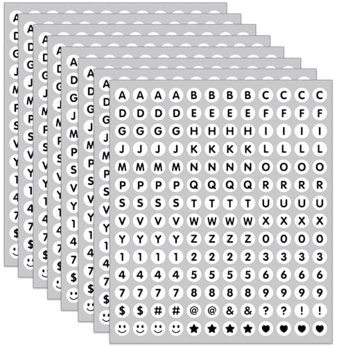1344 stycken/8 ark runda bokstäver klistermärken (13 mm), små självhäftande alfabet och siffror klistermärken, gör-det-själv-bokstavsetiketter, klistermärken för scrapbooking förskönande märkning (vit