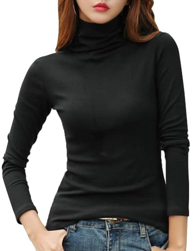 XFSRG Maglia Termica da Donna Maglietta Funzionale con Scollo Rotondo Collo Alto Base Layer Basic Top Intimo Traspirante Abbigliamento Termico Inverno (Nero)