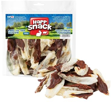 HAPPET Orecchie di coniglio con agnello, 500 g, trattamento naturale per cani, ricco di proteine d'agnello facilmente digeribili, favorisce l'igiene dei denti, massaggia le gengive, allenamento ideale