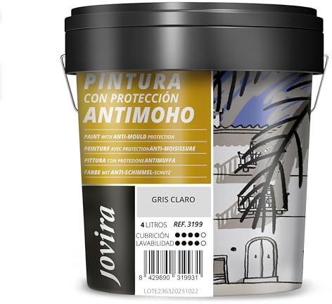 JOVIRA PINTURAS Pintura Antimoho, Evita el moho, resistente a la aparición de moho en paredes, aspecto mate. (4 Litros, Gris Claro) -T