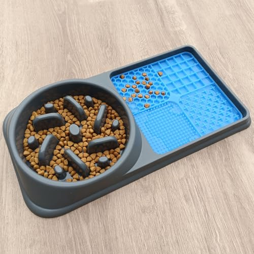 ciciglow Slitstark 2 i 1 Slow Feeder Hundskål och Slickmatta, Halkskyddad Bottenmatta för Husdjursslicker med Stänksäkra Kanter, Slickmatta för Slickning Av Hundskålar för Tungrengöring [ Älskare]