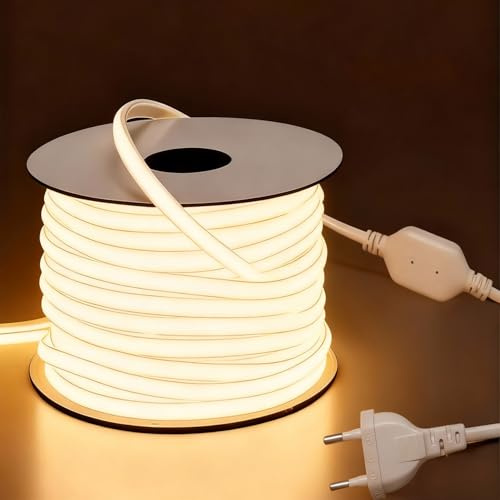 Q.Laomi COB led strip outdoor 15M, 230V Direktanschluss LED Streifen Wasserdicht, Selbstklebend Lichtband Aussenbereich Flexibel Lichtschlauch 3000K Warmweiß für Innen Außen Dekoration Beleuchtung