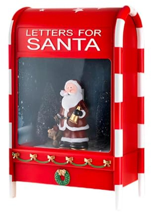 Wintem - Buzón de Navidad de 40 cm con Luces LED, Nieve en Movimiento y música, decoración de Metal con Papá Noel, Efecto escenográfico para Adornos navideños