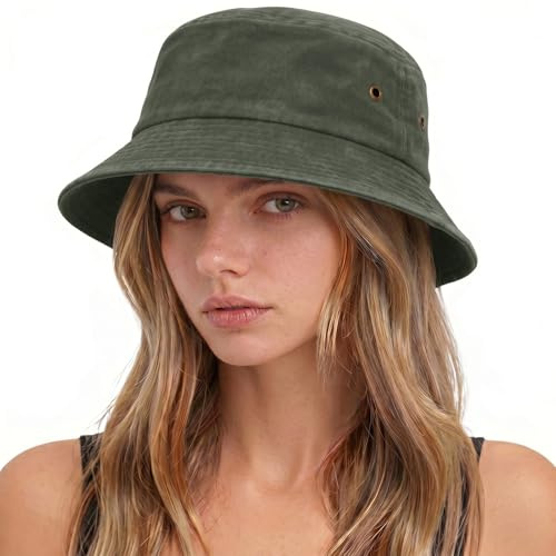 TOMEEK Fischerhut Herren Damen Baumwolle Bucket Hat,Vintage Sonnenhut Faltbar Anglerhut Sommerhut Unisex Einfarbig Fischerhüte Outdoor Hut Garten Camping Strandhut(Armeegrün,Einheitsgröße)