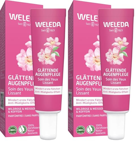 WELEDA Bio Glättende Augenpflege Wildrose & Weißer Tee - Naturkosmetik Natural Aging Augencreme mit Age Protect Complex & Koffein mindert erste Fältchen & verringert Augenringe (vegan, 12ml)