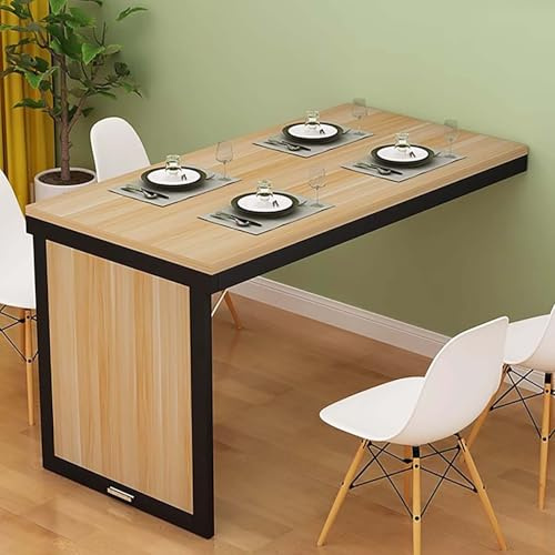 Beigefarbener wandelbarer Wandklapptisch, klappbarer Schreibtisch für kleine Räume, schwimmender Esstisch und Arbeitsstation für Heimbüro, 100 x 60 cm