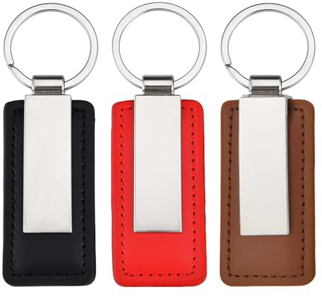 TRKETK 3 Pièces Porte-Clés de Voiture en Cuir et Métal à Suspendre, Décoration Durable à Suspendre Porte-Clés de Voiture pour Sac, Maison, Bureau (3 Couleurs)