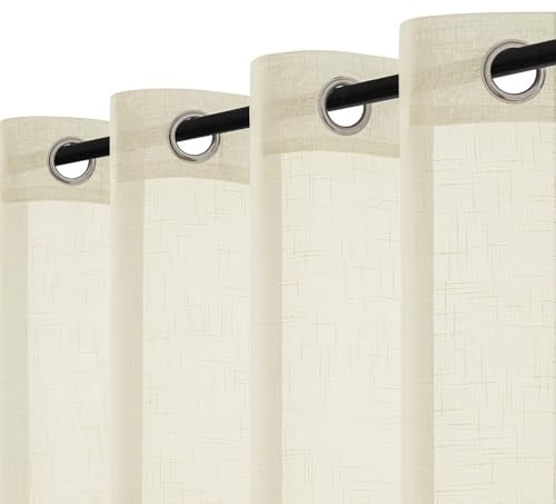 Woaboy Cortinas con Ojales Efecto Lino 140x245 cm Beige Claro | Semitransparente Cortinas de Ventana Filtro de Luz Suave para Dormitorio y Salón Lavables a Máquina Juego de 2