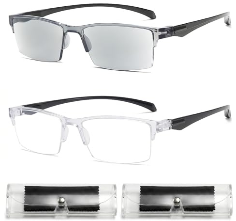 Dmrbiy 2 Set Brille Mit Automatischer Sehstärke Inklusive Brillenetuis Und Mikrofasertücher, Gleitsichtbrille Mit Automatischem Dioptrienanpassung, Anti Blaulicht Lesehilfe, Für Nah Und Fern
