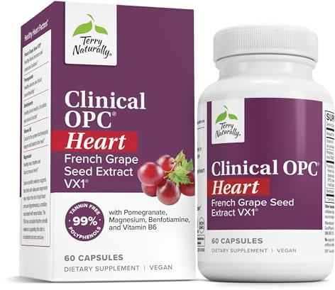 Terry Naturally Clinical OPC Heart - Heart Health Supplement with Magnesium, Vitamin B6, Grape Seed Extract - Dietary Supplement for Artery Health & Circulation - 60 Capsules