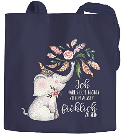 MoonWorks Jutebeutel Elefant Ich habe heute nichts zu tun außer fröhlich zu sein glücklich Einkaufstasche Stoffbeutel Tragetasche navy 2 lange Henkel