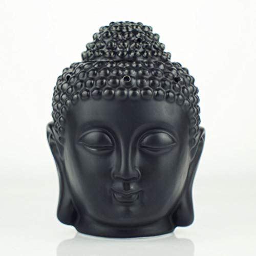 Mayco Bell Keramik Aromatherapie Ölbrenner Buddha Kopf Aroma Ätherisches Öl Diffusor Indischer Weihrauch Buddha Tibetisches Räuchergefäß S (Schwarz)
