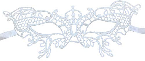 Jamron Damen Elegant Weiß Spitzen Augenmaske für Masquerade Halloween Party Abschlussball Karneval Kostüm Maske