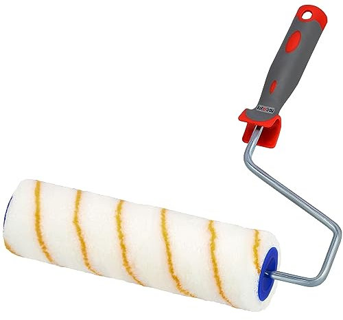 KOTARBAU® Rullo di colore giallo, 250 mm, con impugnatura in gomma, rullo di vernice, rullo per rullo, pennello per lavori di verniciatura e ristrutturazione