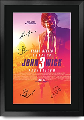 HWC Trading John Wick 3 Keanu Reeves Gerahmtes Geschenk, gedrucktes Poster, signiertes Autogramm, Bild für Film-Fans, 40,6 x 30,5 cm, gerahmt