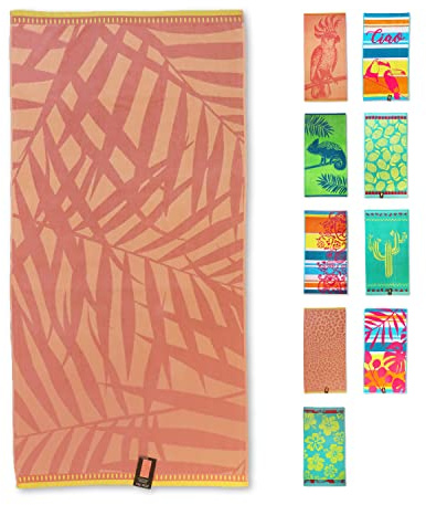 jilda-tex Strandtuch 90x180 cm Badetuch Strandlaken Handtuch 100% Baumwolle Velours Frottier Pflegeleicht Verschiedene Designs (Simple Leaves)