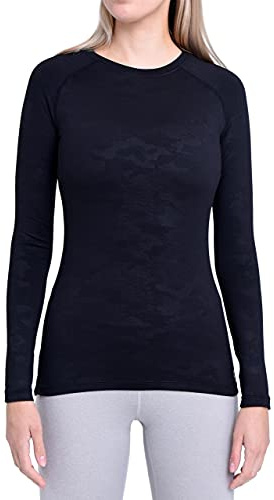 TCA Camiseta Termica Mujer Ajustada - Camiseta Térmica Mujer Manga Larga con Tecnología SuperThermal - Camisetas Termicas Compresión de Manga Larga para Running Gym Ciclismo - Negro (Camuflaje), M