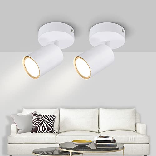 Kambo 2 x Plafonnier Spot Orientable et Pivotant, Plafonnier/Applique Murale GU10 Douilles, Spot de Plafond Blanc Moderne Lumières Max 50W pour Salon Couloir Cuisine, Ampoules non Fournies