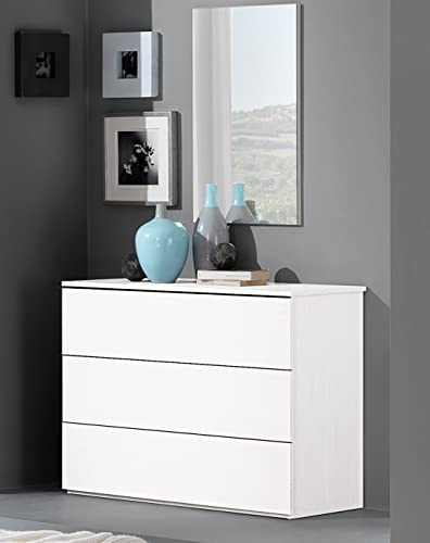 Arredo Stock Comò cassettiera con tre cassetti bianco fiammato rifinito effetto naturale con venature a vista, 105x45x75 cm