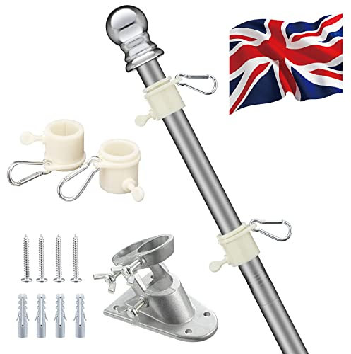 HARRMS 5FT Flag Pole Kit with British Flag and Mounting Bracket - Heavy Duty for UK Garden, Outdoors, Roof, Walls, Yard