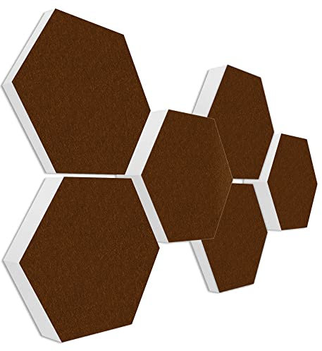 platino24 Schallabsorber COLORE aus Basotec G+ I Akustikpaneele mit Akustikfilz I 3D Wand-Paneele mit 6 Waben in Schoko I Akustikplatten zur Schalldämmung in Büro, Studio & Wohnung