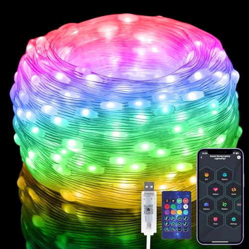 Electight 10M Fairy String Lights RGB Smart IC, APP & Remote Control | Multicolor Christmas Halloween Lights 100 LED, USB Powered& IP68 Waterproof, Music&Voice Control for Indoor & Outdoor Decor