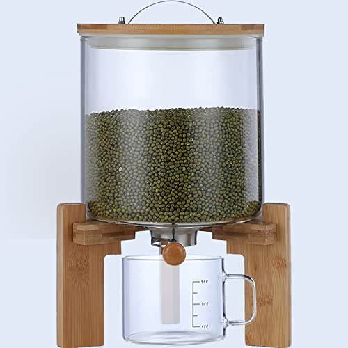 Cereal Containers Rice Dispenser Glass with Airtight Bamboo Lids, 5L/8L Rice Storage Container, Food Storge Container for Kitchen Organization, Manual Output Valve Design(Size:5L)