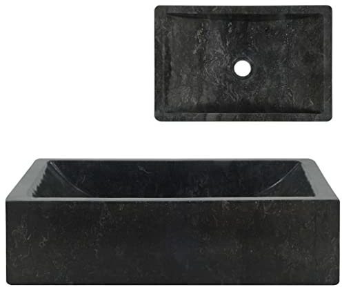 WIFESE Lavabo Rectangulaire Évier 45x30x12 cm Marbre Noir Vasque à Poser Salle de Bain Pratique Lave Main WC Meuble Toilette Lavabo pour Salle Cosmétique Garage Cuisine Hôtel Lieu de Travail