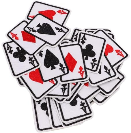 Spielkarten-Aufnäher, Aufnäher Patches für Jacken, 20 Stück 11,5 cm Aufnäher für Kleidung, Stickerei zum Aufbügeln, zufällig ausgewählte Stile, Aufnäher zum Aufbügeln für Kleidung