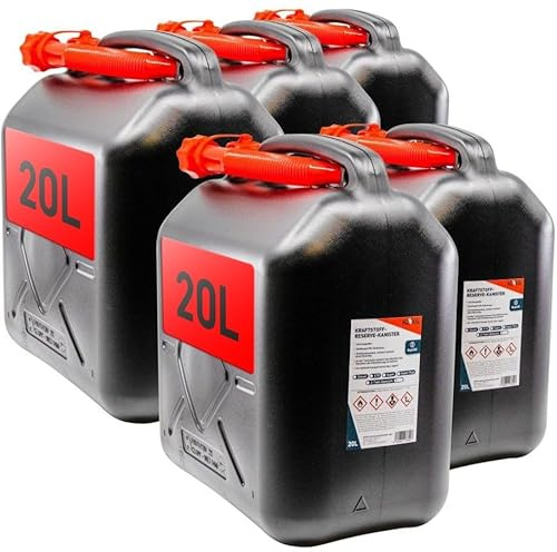 5x Benzinkanister 20L SCHWARZ Kunststoff Kanister mit Ausgießer 20 Liter Benzin Wasser Diesel Wasserkanister Kraftstoffkanister Reservekanister Dieselkanister 20-Liter-Kanister Petrol Can