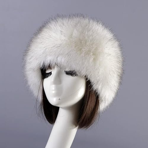 Damen Fellmütze Pelzmütze,Wintermütze Damenmütze Kunstfell Kunstpelz Mütze Klassische russische Kosakenmütze Beanie Mütze Winddichte Plüsch Warm Hut Fellmütze für Reisen,Skifahren,Wandern,Weiß #5