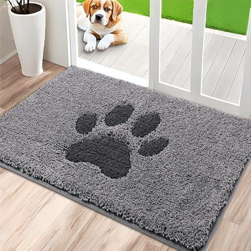Oiilores Fußmatte für den Innenbereich, Hundematten für schlammige Pfoten, super saugfähig, flaches Profil, Eingangsteppich mit rutschfester Unterseite, waschbar, 86.4x150 cm, Grau