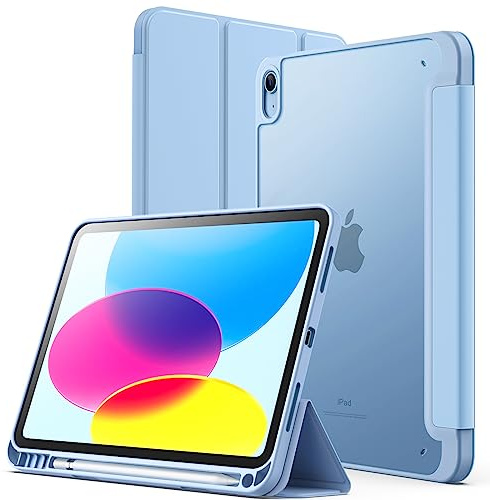JETech Matte Hülle für iPad (A16) 11./10. Gen, Himmelblau | Für 2025/2022 Modell, Matte Transluzent Rückseite, Stifthalter, Schlankes Ständerdesign, Anti-Fingerabdruck