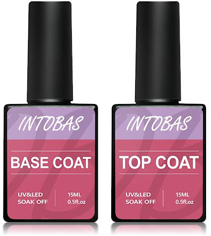 INTOBAS 2 * 15Ml Base Coat Top Coat Set, UV Nagellack Base Und Top Coat Gel UV LED, No Wipe Top Coat Und üBerlack FüR NäGel FüR GelnäGel Nail Art ManiküRe Nageldesign