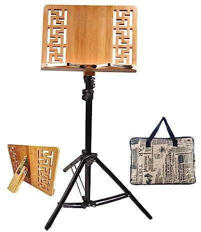 Buhelyc NotenstäNder für Kinder Retro Hohl, Klappbarer Notenhalter mit 2 Federklammern, 270° Winkeleinstellung, Tragbar, Inklusive Tragetasche, NotenstäNder für Gitarre, für Computerbuch-Musiknoten
