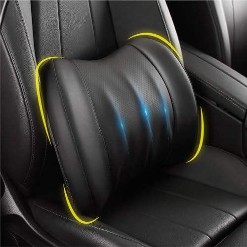 Lofty Aim Lendenstützkissen für Auto, Rückenstütze für Autositz beim Fahren | Memory Foam Lendenstütze für Fahrersitz, Auto-Rückenkissen mit verstellbaren Gurten, für unteren Rücken, PU-Leder, Schwarz